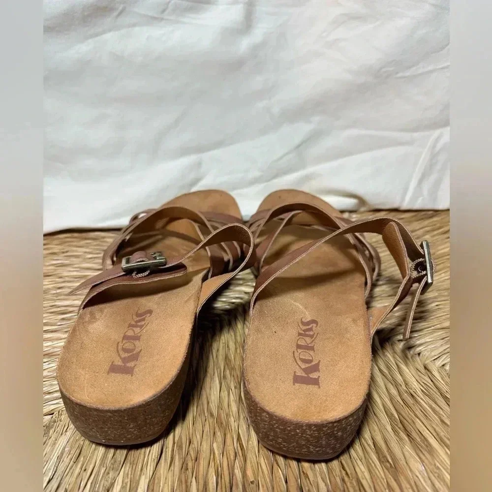 Korks by Kork-Ease Aster Brown Strappy Slide Leather Sandal Size 8 Buckle Comfy